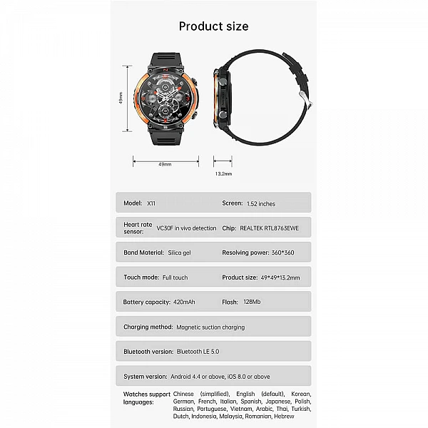 Smartwatch Microwear X11 420 mAh – Black Blue