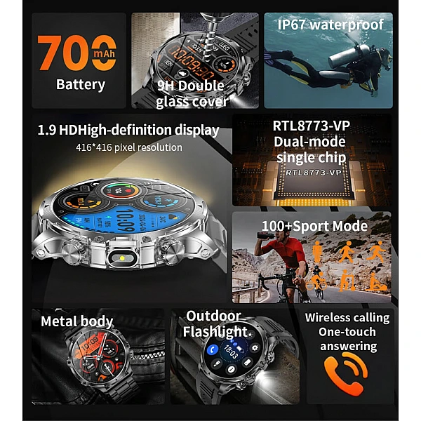 Smartwatch Microwear AK75 700 mAh – Black Steel