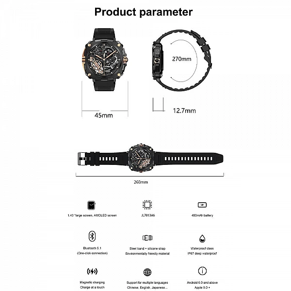 Smartwatch Microwear AK71 – Black Steel Smartwatch Microwear AK71 – Black Steel