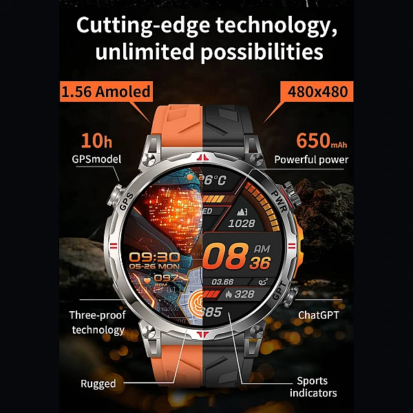 Smartwatch Microwear KC93 - Orange Silicone Smartwatch Microwear KC93 - Orange Silicone