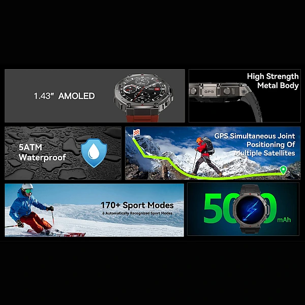 Smartwatch Microwear DM58 GPS – Black Silicone