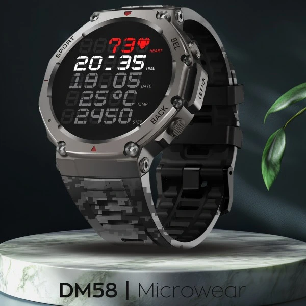 Smartwatch Microwear DM58 GPS - Black Camo Silicone