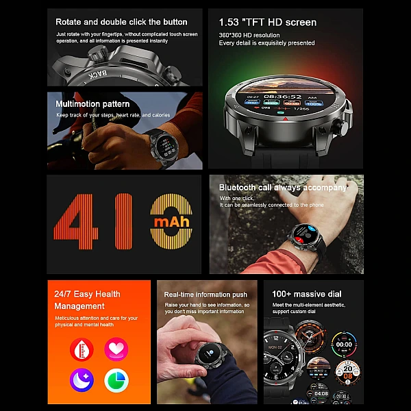 Smartwatch Microwear DK68 - Black Leather Smartwatch Microwear DK68 - Black Leather