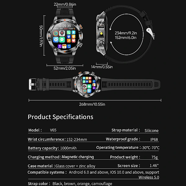 Smartwatch Microwear V65 - Black Silicone Smartwatch Microwear V65 - Black Silicone