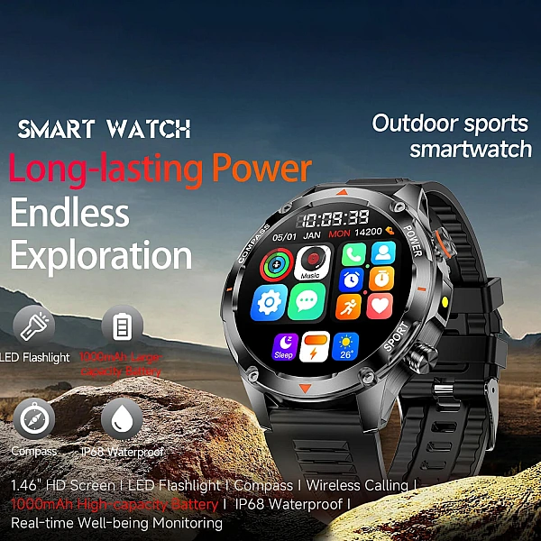 Smartwatch Microwear V65 - Orange Silicone Smartwatch Microwear V65 - Orange Silicone