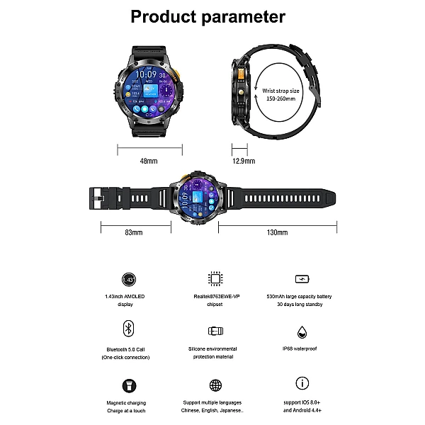 Smartwatch Microwear K65 – Black Silicone Smartwatch Microwear K65 – Black Silicone
