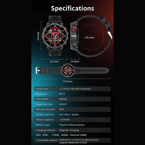 Smartwatch Microwear HT33- Black & Orange Silicone