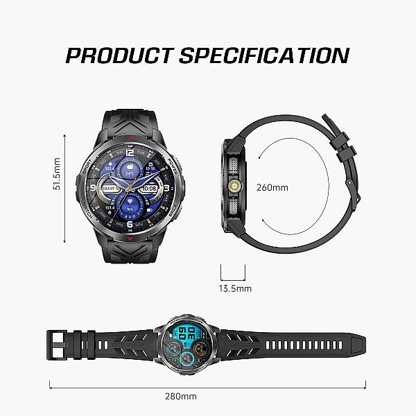 Smartwatch Microwear KT88 - Black Silicone Smartwatch Microwear KT88 - Black Silicone
