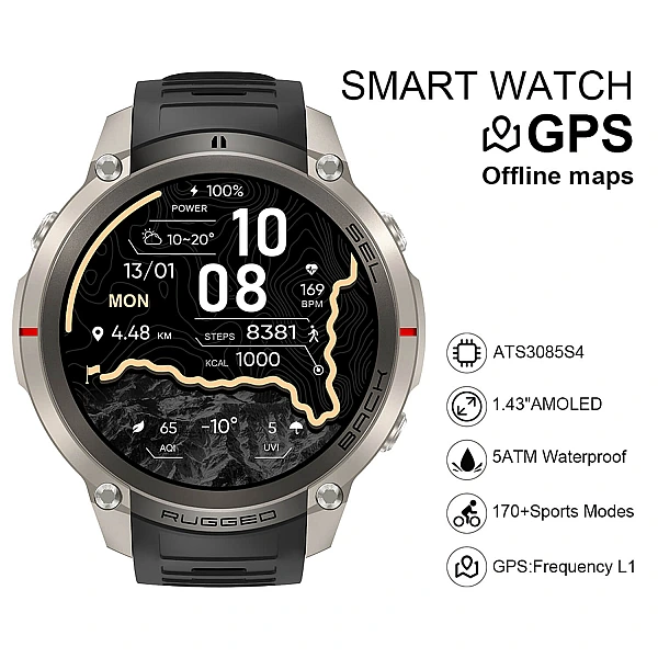Smartwatch Microwear DM59 – Black Silicone Smartwatch Microwear DM59 – Black Silicone